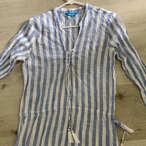 Blue‎ Island blue/white striped fringe cover up, M - Picture 11 of 11